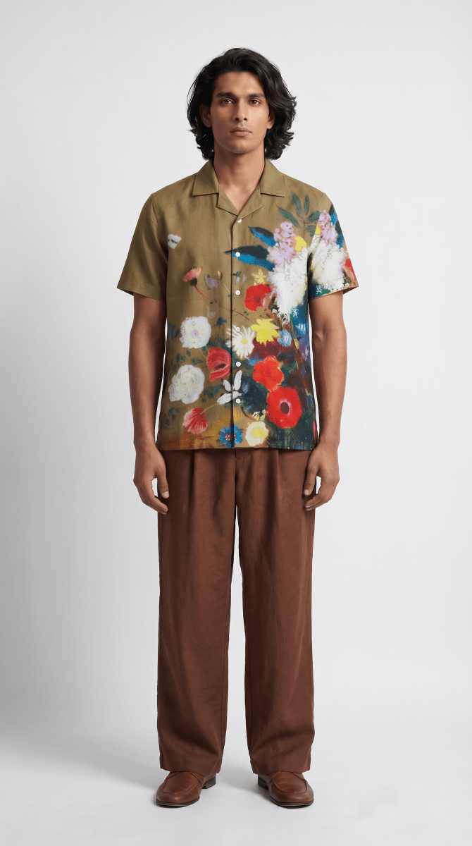 Floral Retreat Shirt Men - Brown party wear shirts for men - Naymish Designs