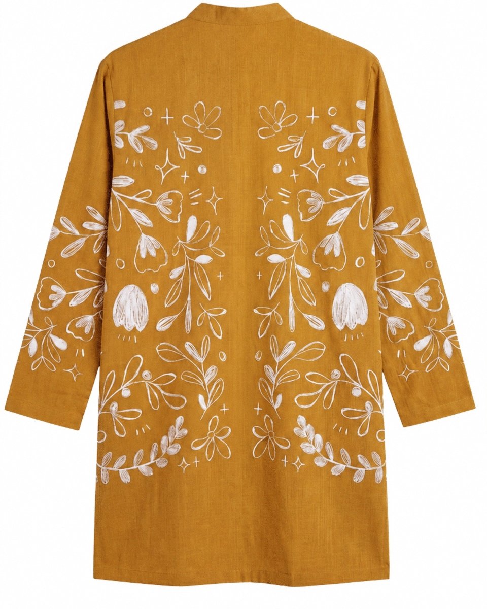 Flowerchild Kurta - Men - Ochre Yellow - Cotton Satin - Naymish Designs