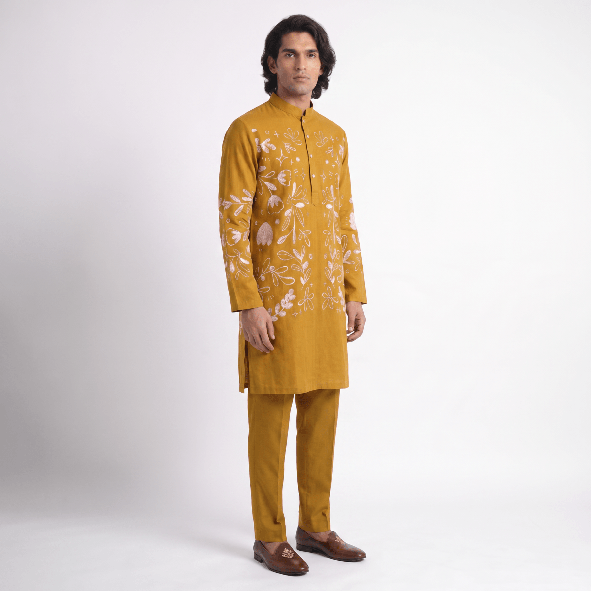 Flowerchild Kurta Set Yellow Men - Naymish Designs