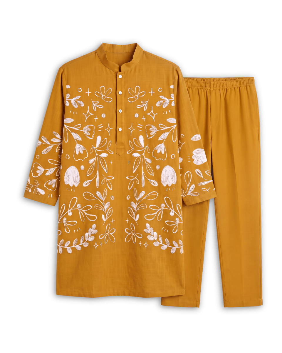 Flowerchild Kurta Set Yellow Men - Naymish Designs