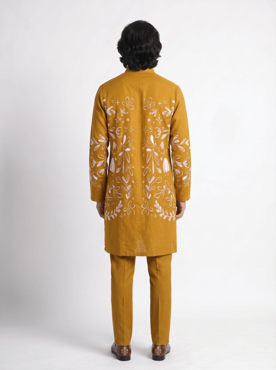 Flowerchild Kurta Set Yellow Men - Naymish Designs