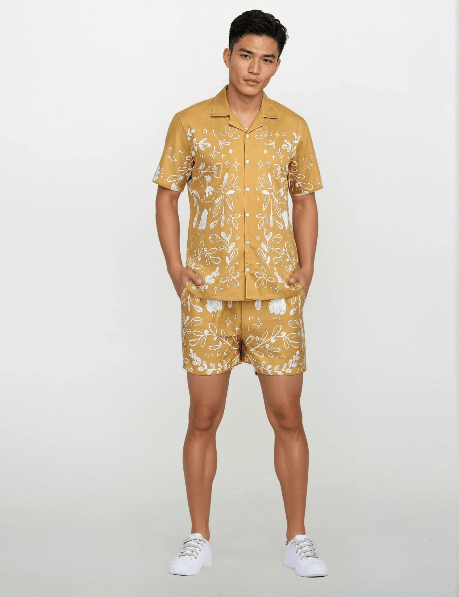 Flowerchild Yellow Mustard Luxury Shirts for Men - Naymish Designs