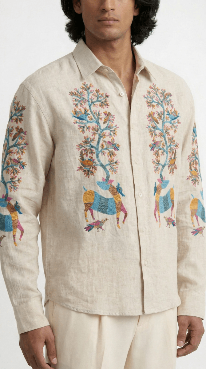 Gond Deer White Shirt Men - Naymish Designs
