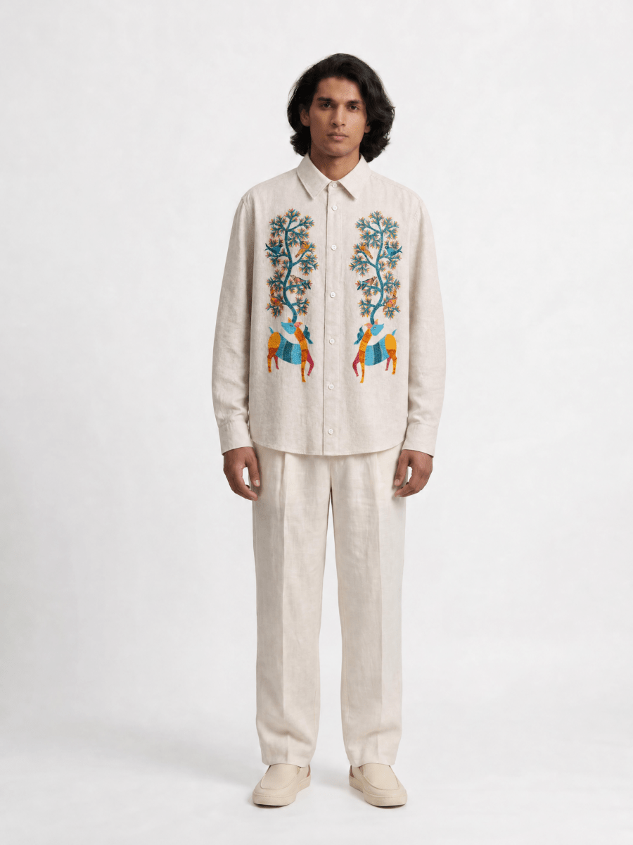 Gond Deer White Shirt Men - Naymish Designs