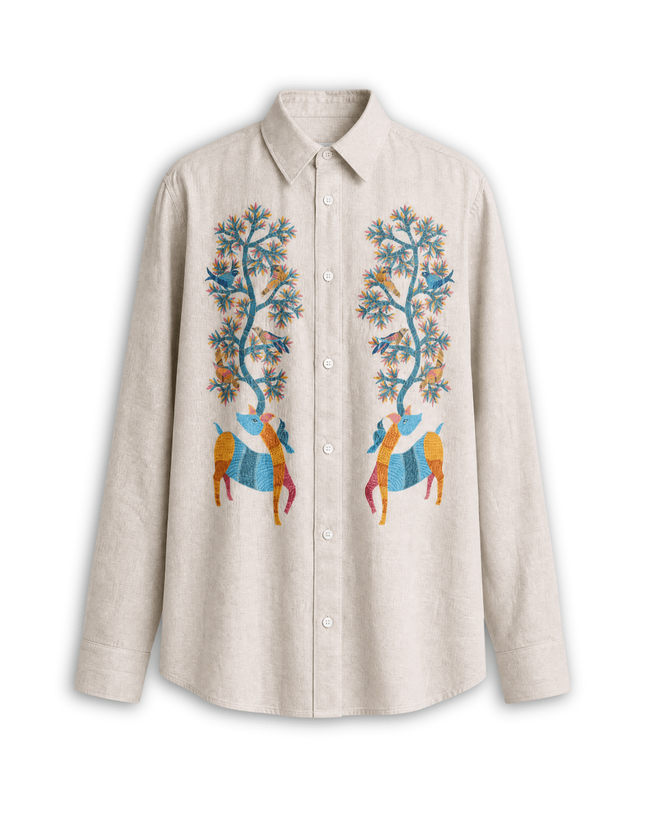 Gond Deer White Shirt Women - Naymish Designs