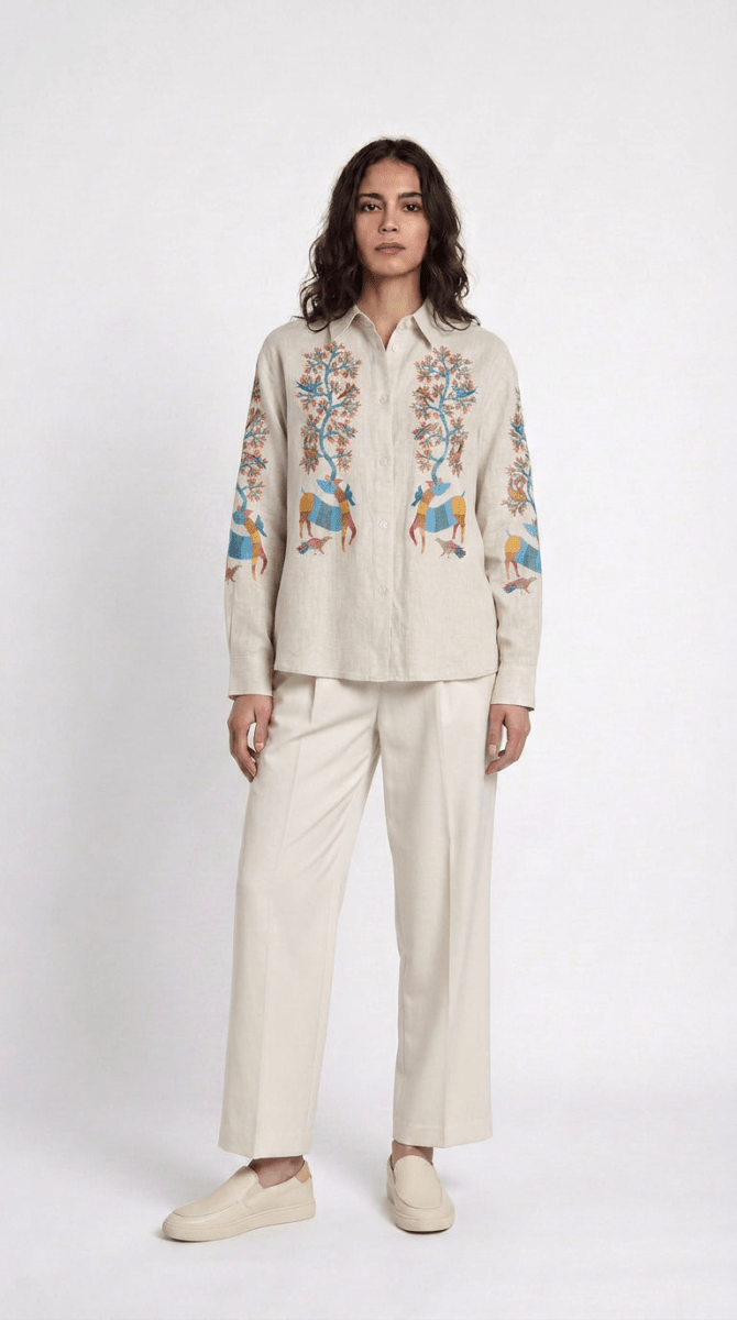Gond Deer White Shirt Women - Naymish Designs