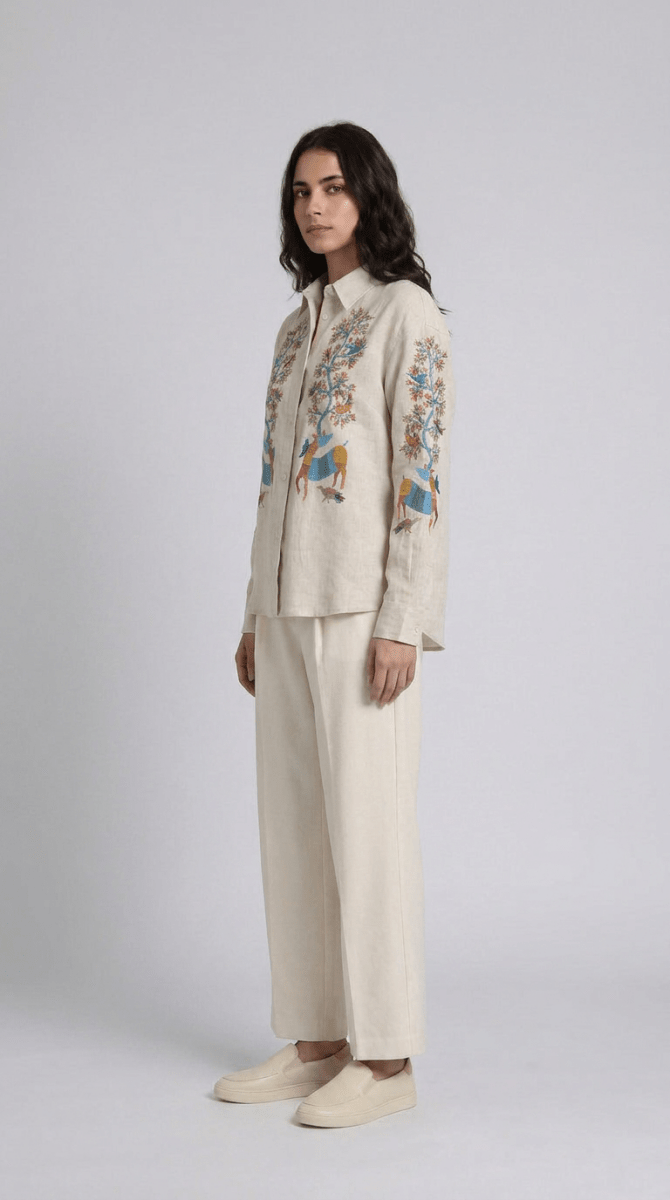 Gond Deer White Shirt Women - Naymish Designs
