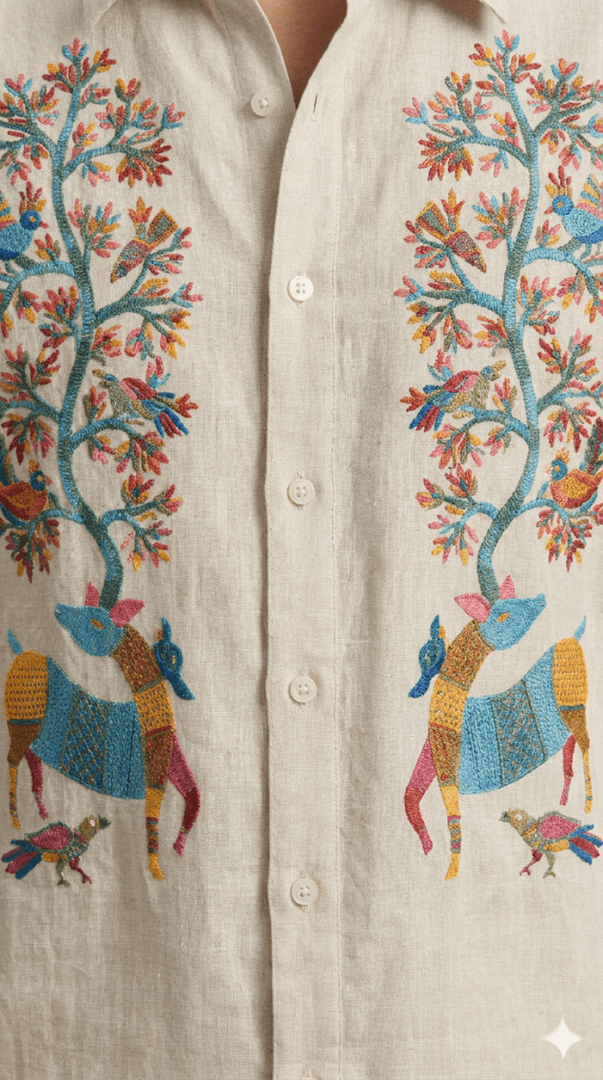 Gond Deer White Shirt Women - Naymish Designs