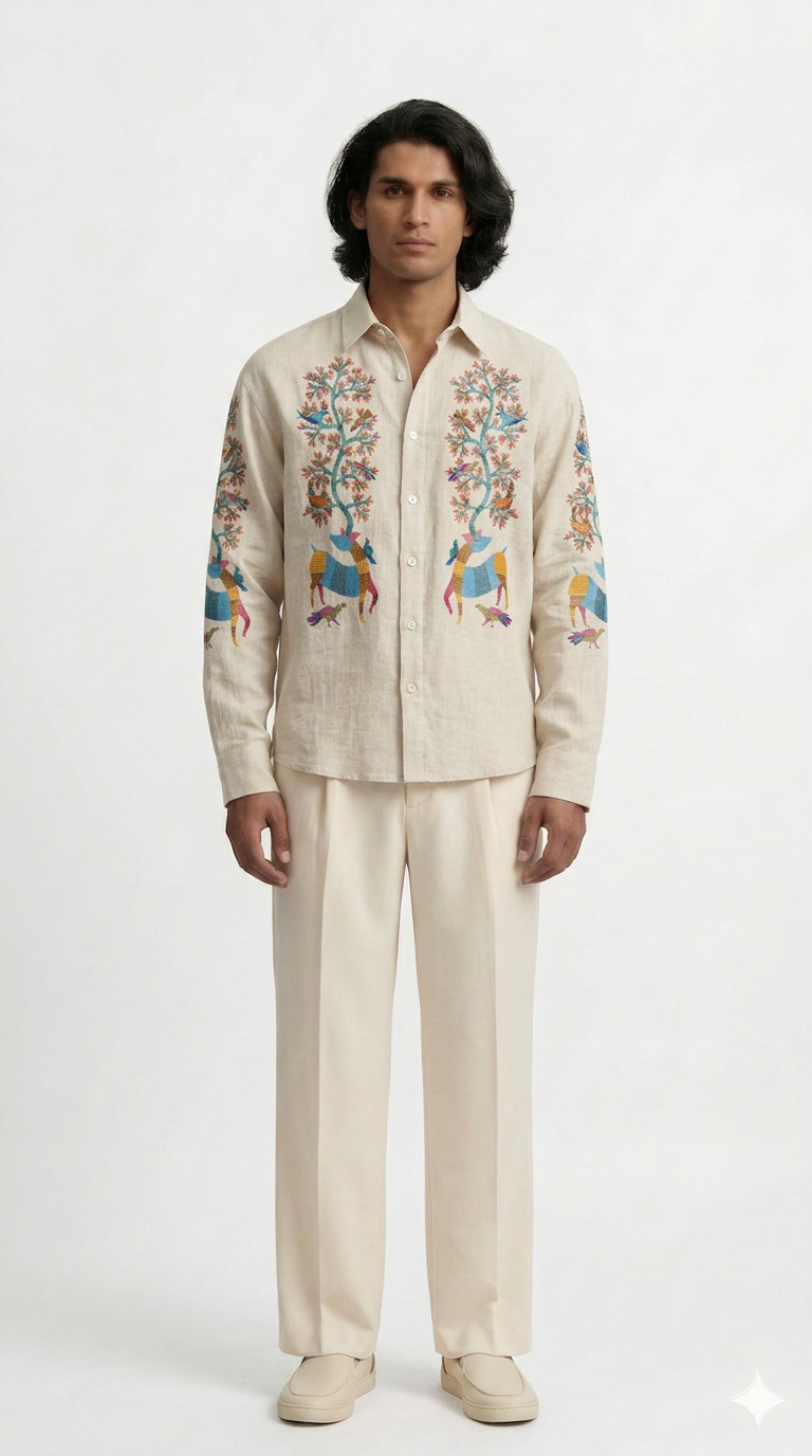 Gond Deer White Shirt Men