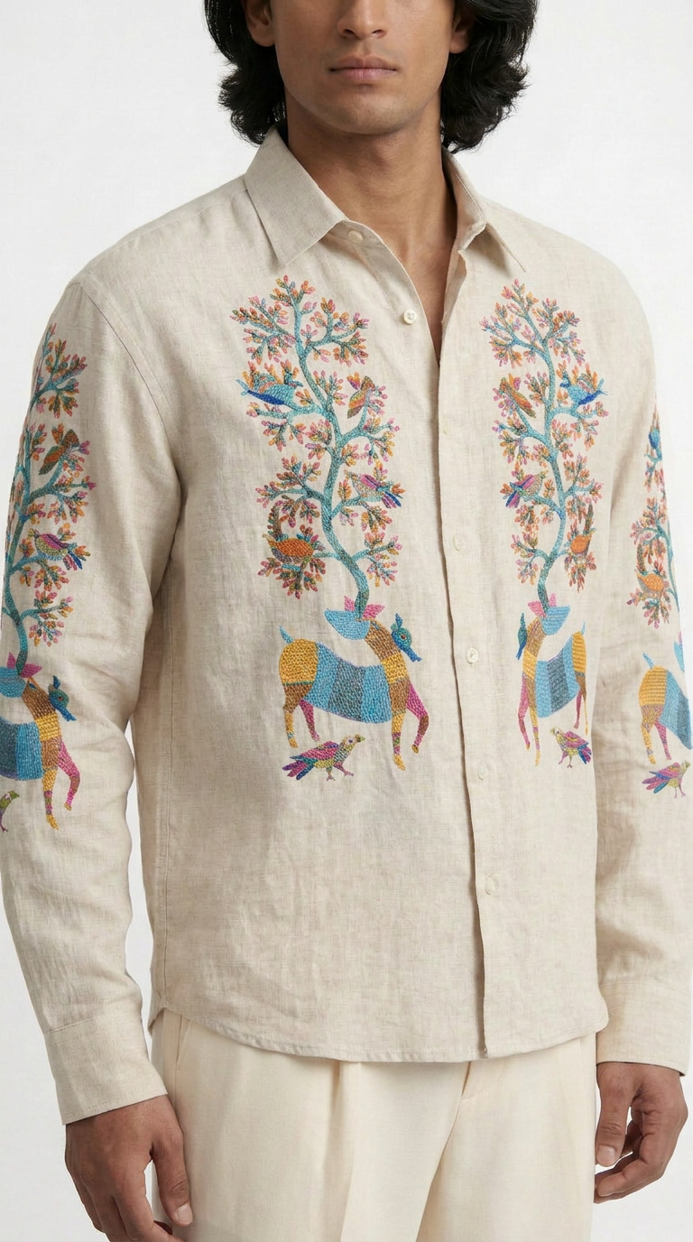 Gond Deer White Shirt Men