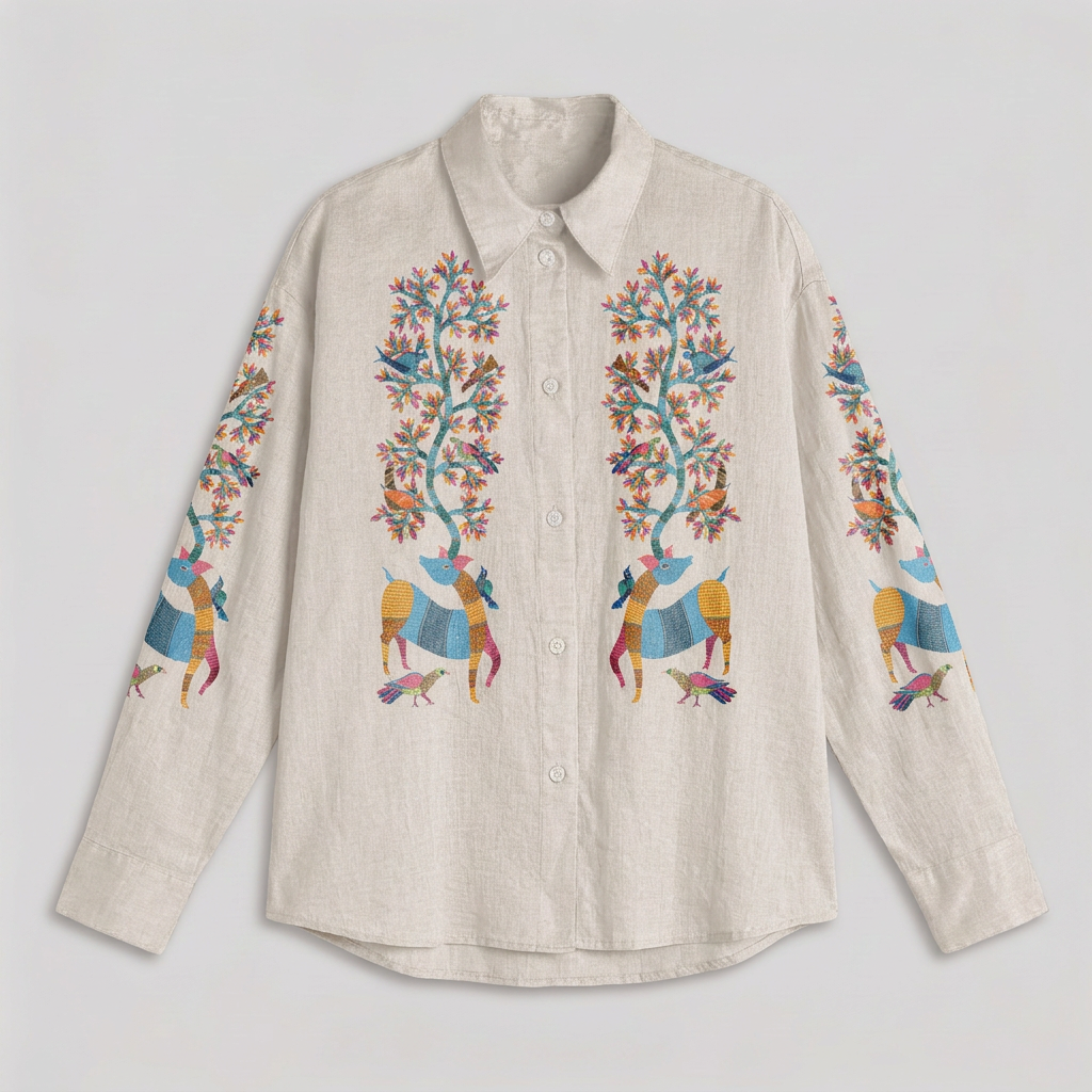 Gond Deer White Shirt Men