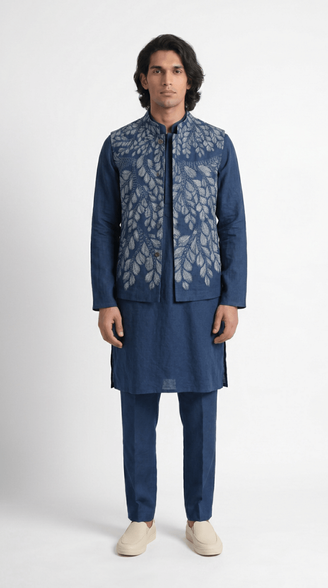 Gond Leaf Jacket Men - Blue - Naymish Designs