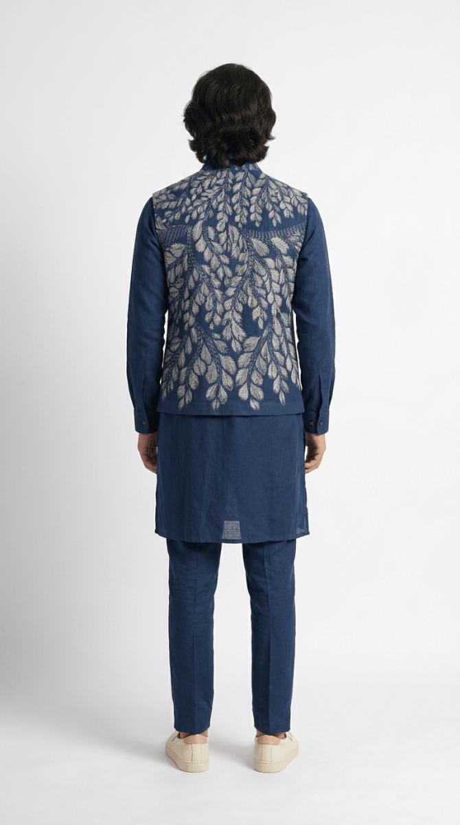 Gond Leaf Jacket Men - Blue - Naymish Designs