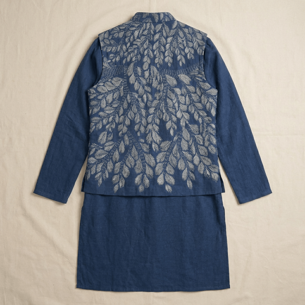 Gond Leaf Jacket Men - Blue - Naymish Designs