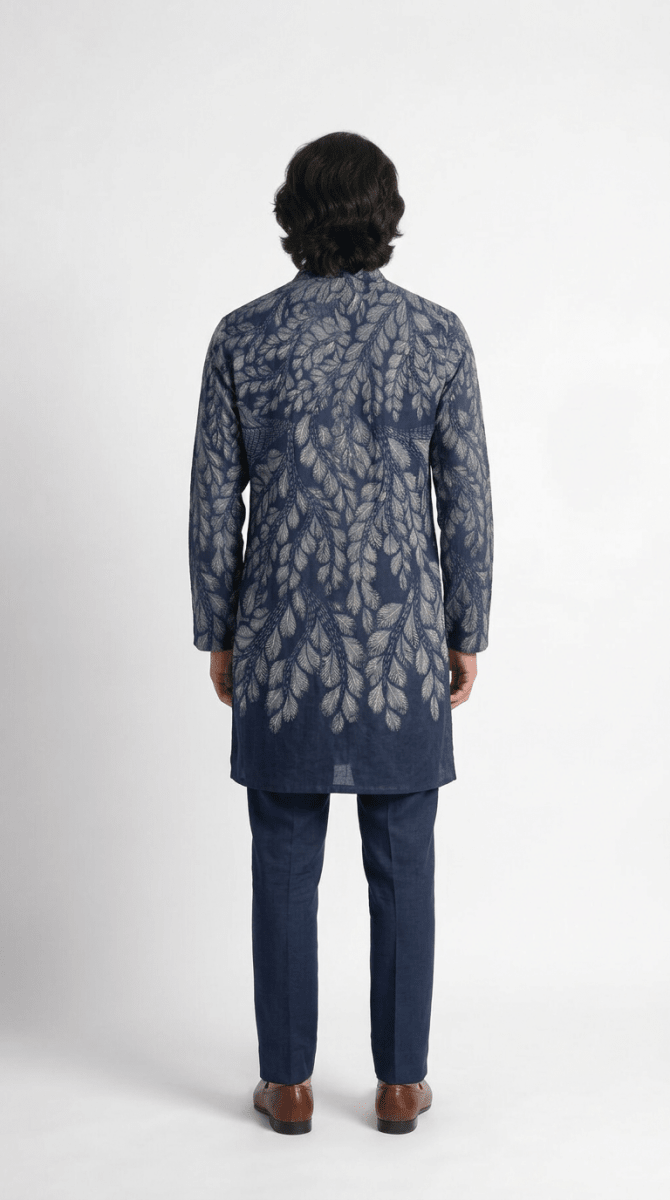 Gond Leaf Kurta Men - Blue - Naymish Designs