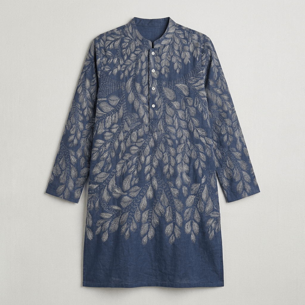 Gond Leaf Kurta Men - Blue - Naymish Designs