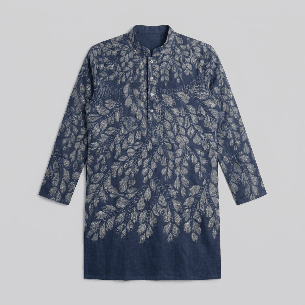 Gond Leaf Kurta Men - Blue - Naymish Designs