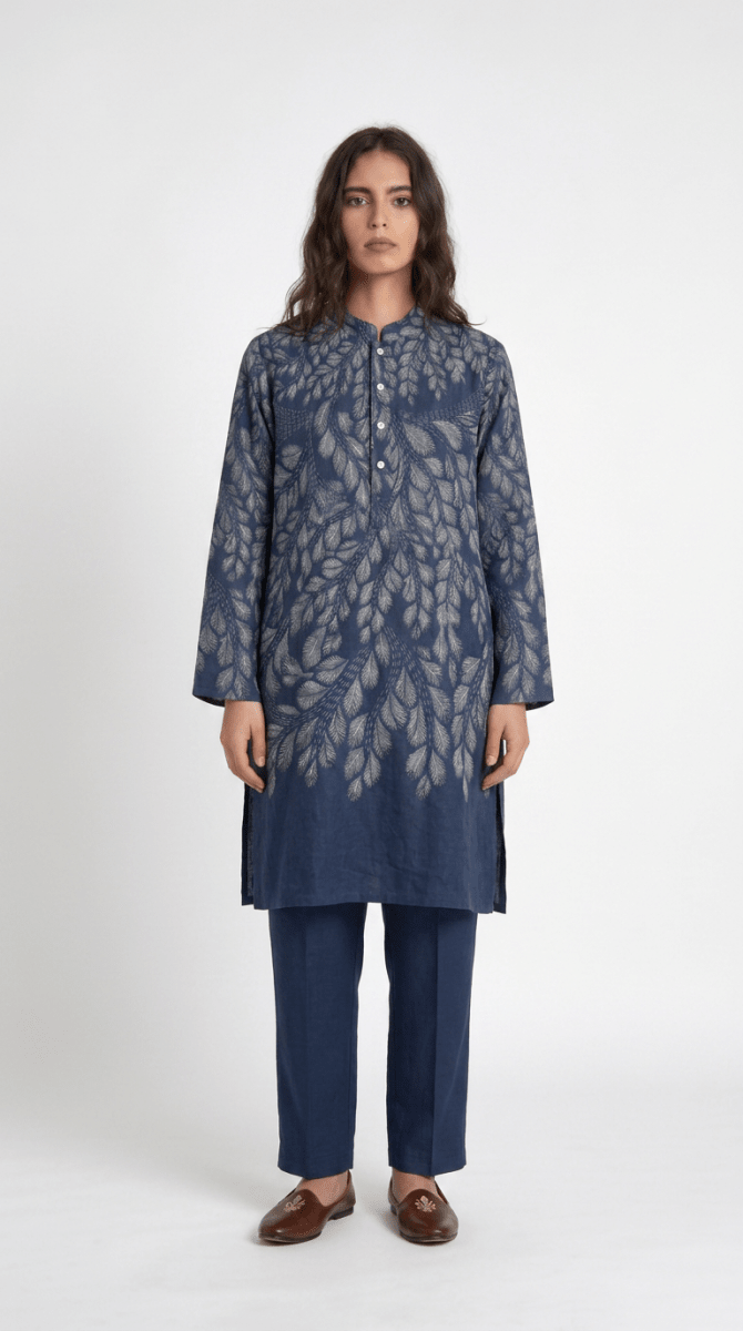 Gond Leaf Kurta Women - Blue - Naymish Designs