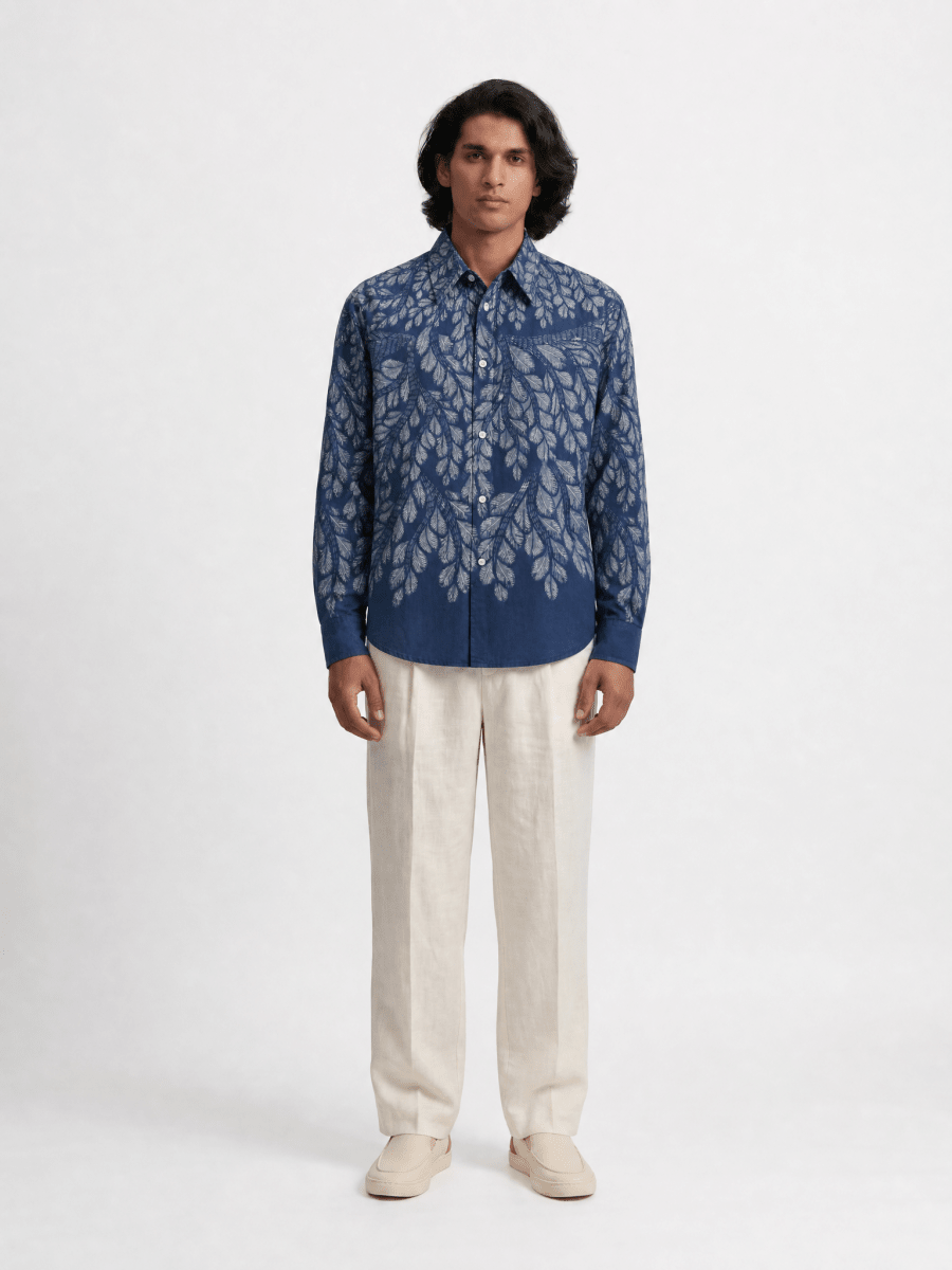 Gond Leaf — Shirt Men - Blue - Naymish Designs