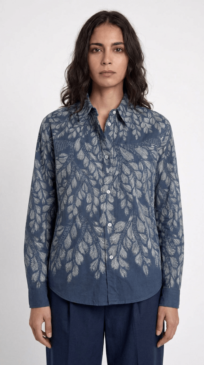 Gond Leaf Shirt Women - Blue - Naymish Designs