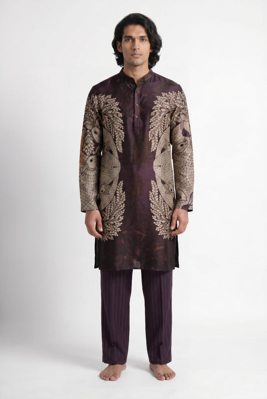 Gond Life kurta for men in Cotton Satin, front view on model