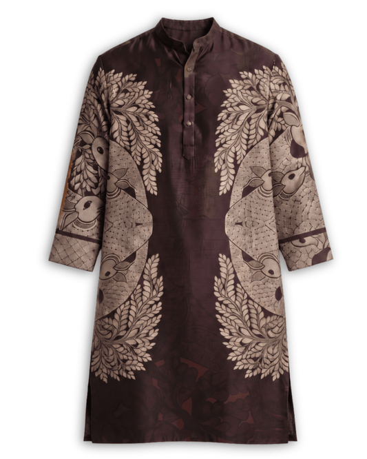 Gond Life Women Kurta Brown 3 quarter sleeves - Naymish Designs