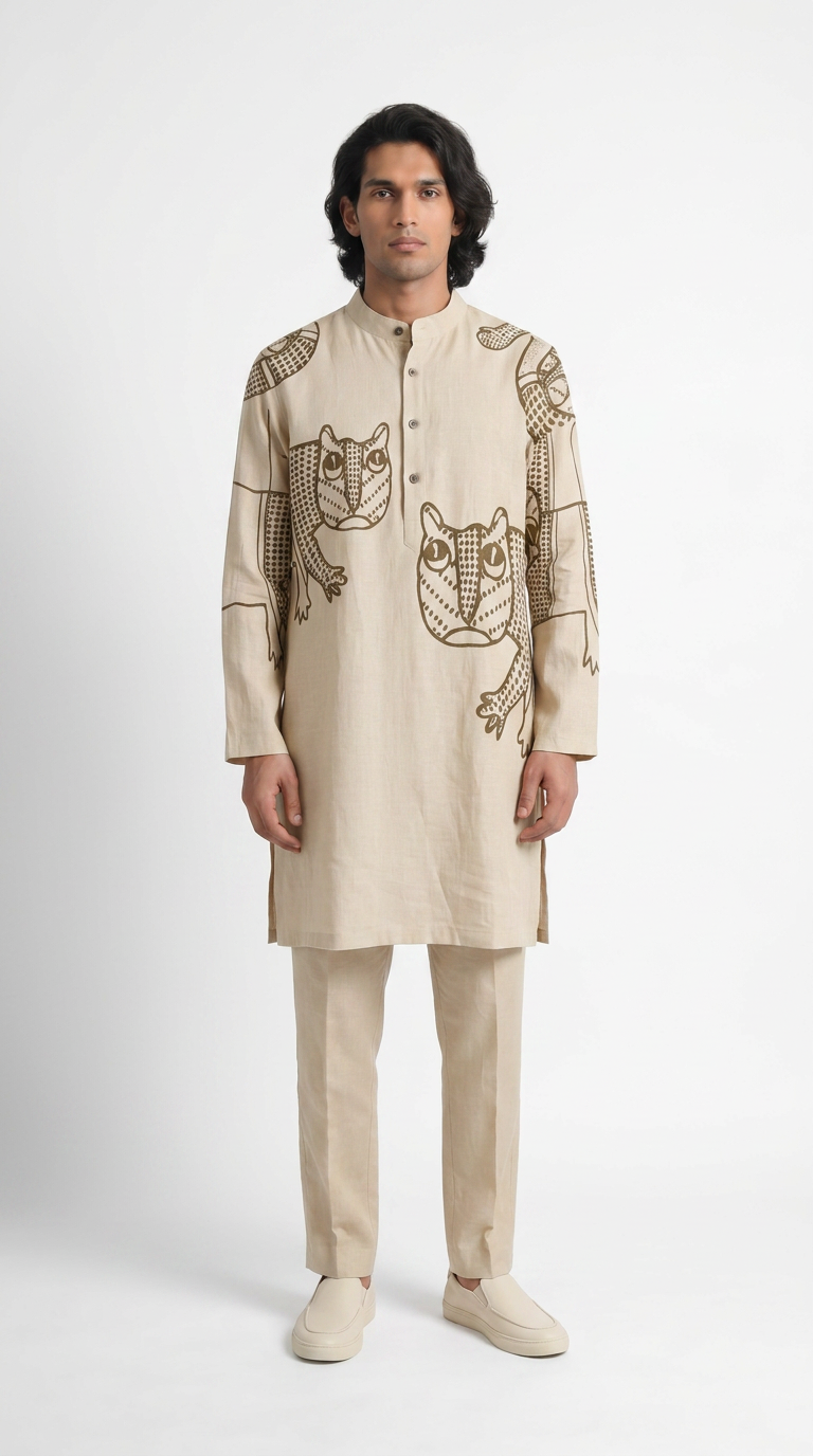 Gond Tiger Kurta Set Men kurta front model view