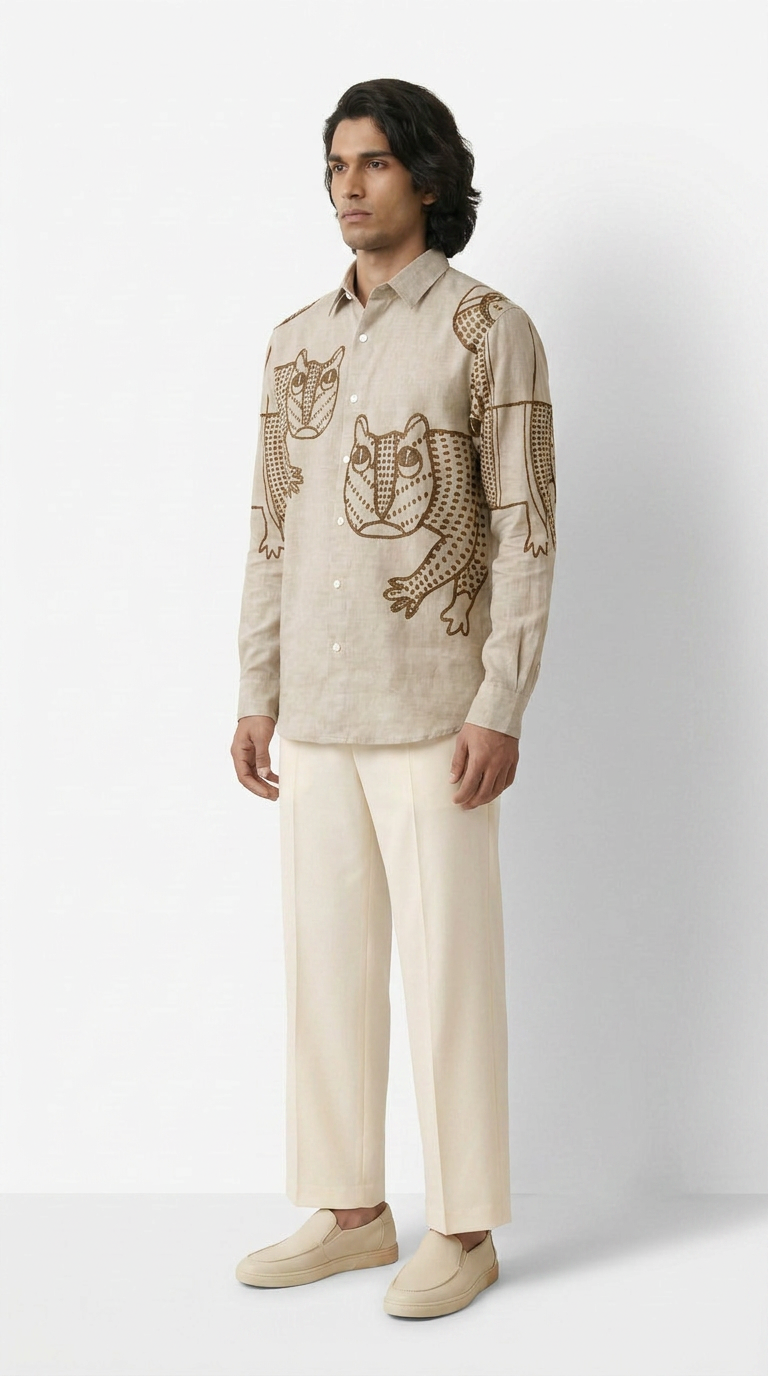 Gond Tiger Shirt Men side model view