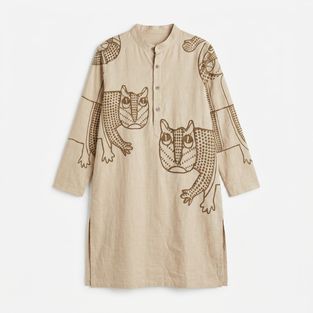 Gond Tiger Kurta Set flat kurta front view
