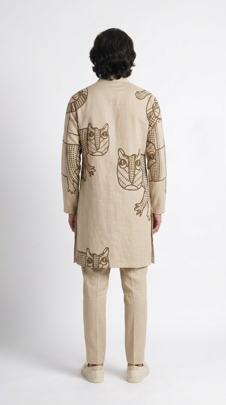 Gond Tiger Kurta Set Men kurta back model view