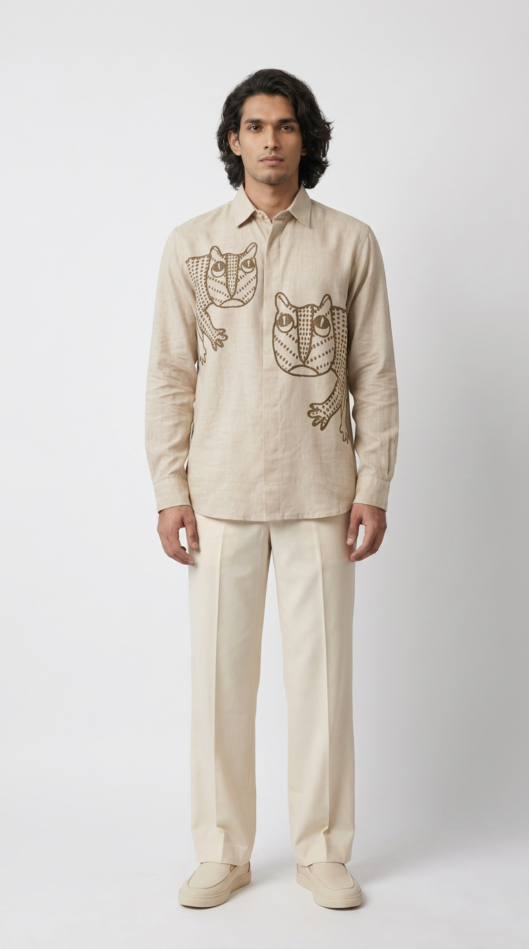 Gond Tiger Shirt Men front model view