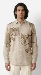 Gond Tiger Shirt Men front detail model view
