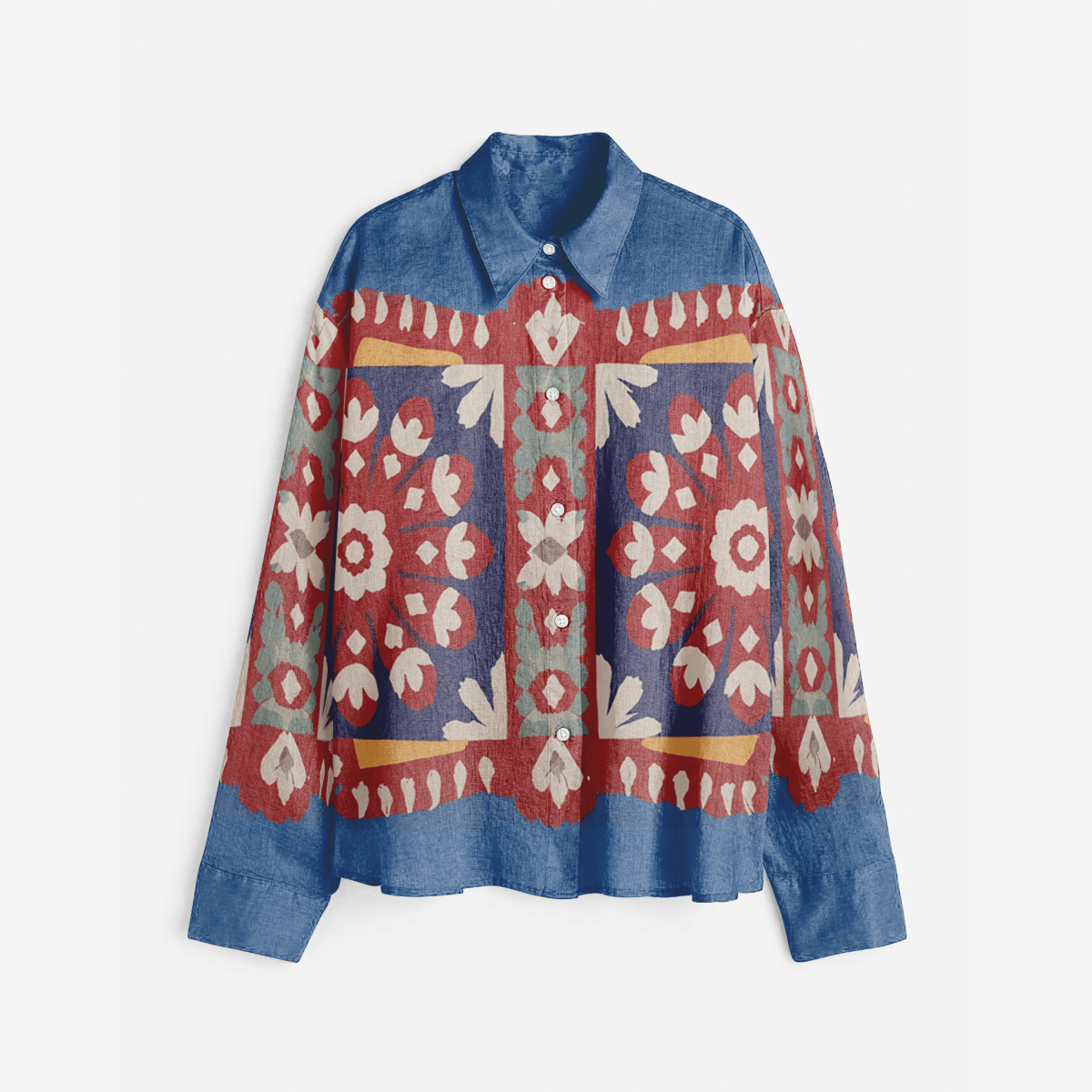 Kanaat - Blue Shirt for Women in Cotton and LInen - Naymish Designs