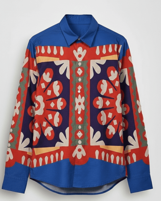 Kanaat - Blue Summer Shirt for Women in Cotton and Linen - Naymish Designs