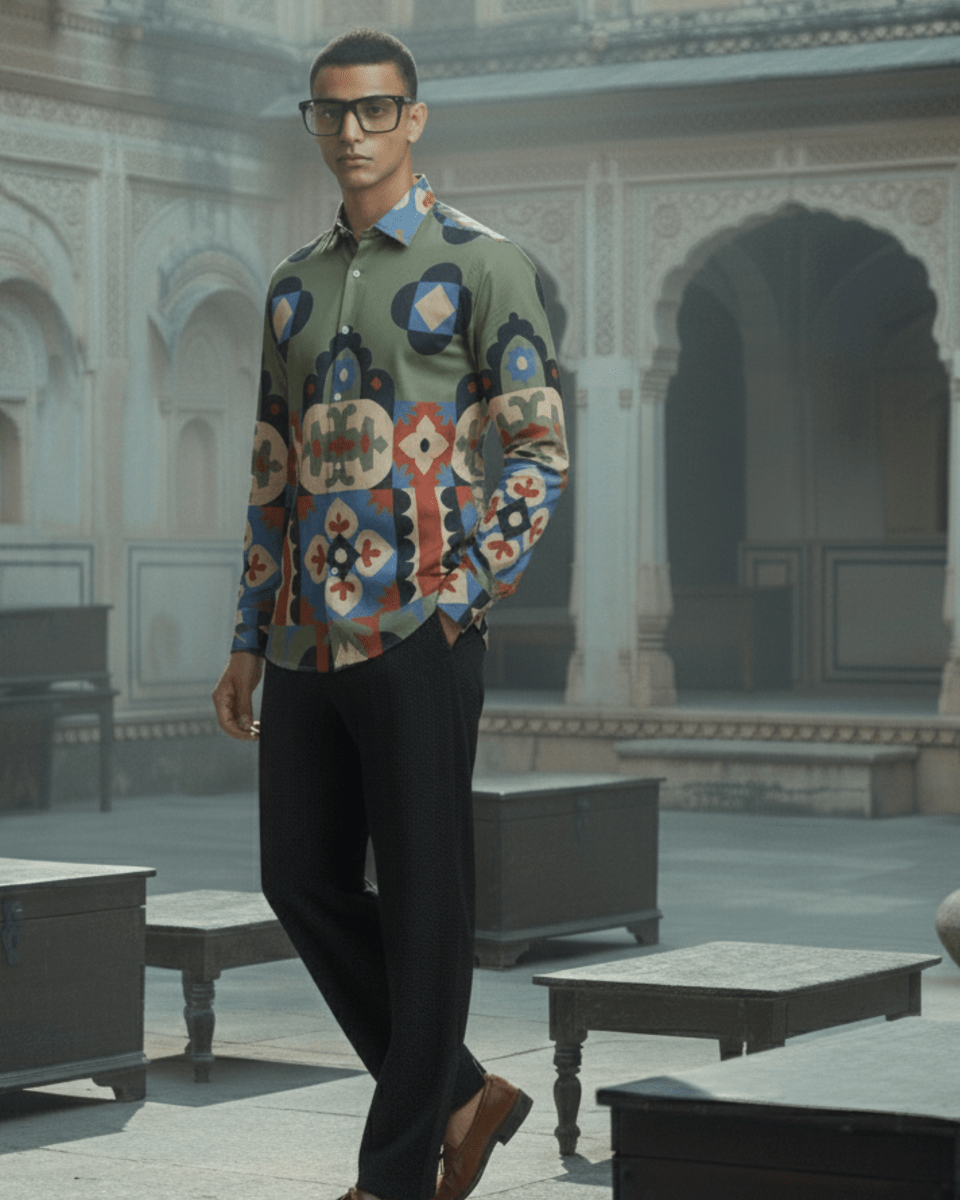 Kilim Edit No 7 - Luxury Designer Shirt | Soft Cotton or Pure Linen | Partywear shirt for Men - Naymish Designs