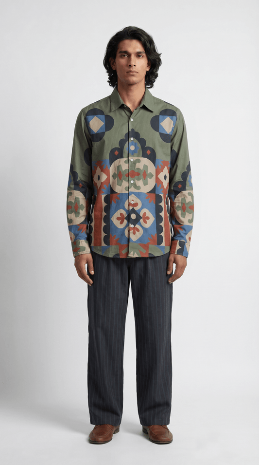 Kilim Shirt Men - Luxury Designer Shirt for Men | Soft Cotton or Pure Linen | Partywear - Naymish Designs