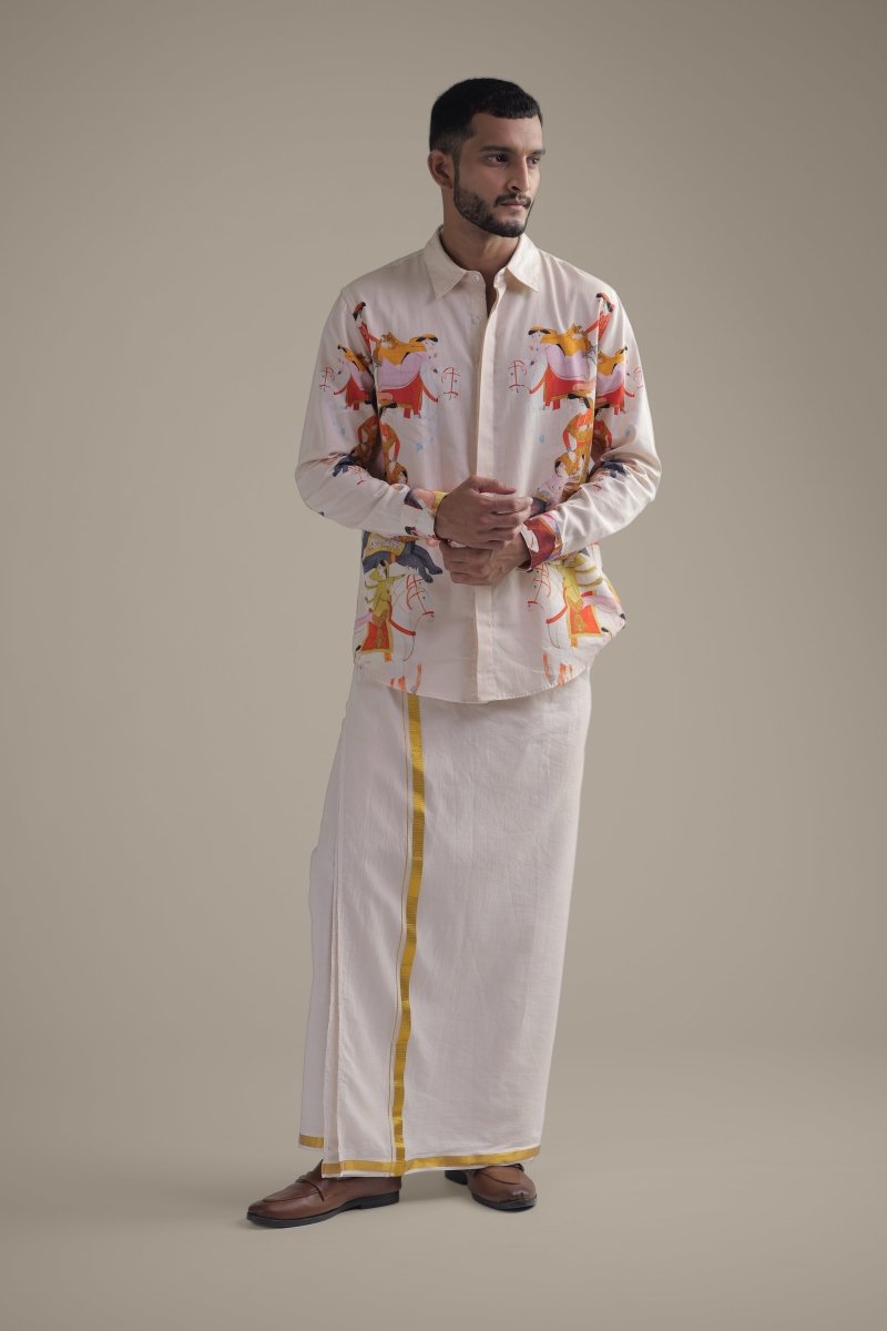 Kirtharjuna Shirt - Men - Off White - Giza Cotton - Naymish Designs