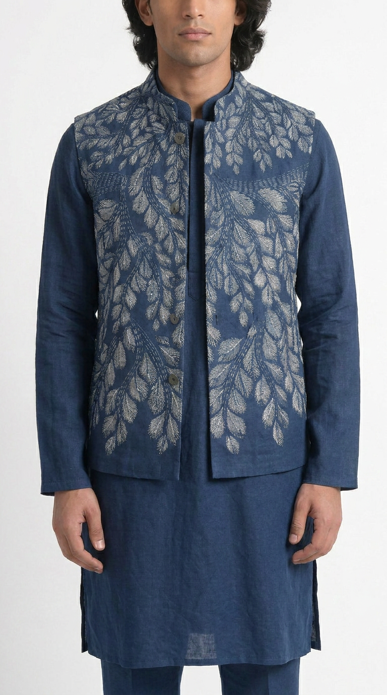 Gond Leaf Set Blue Men layered front view