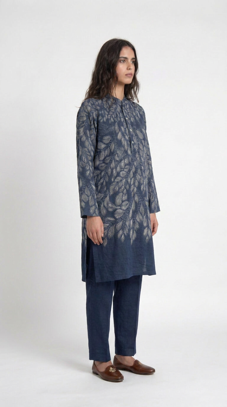 Gond Leaf Kurta Women Blue side profile