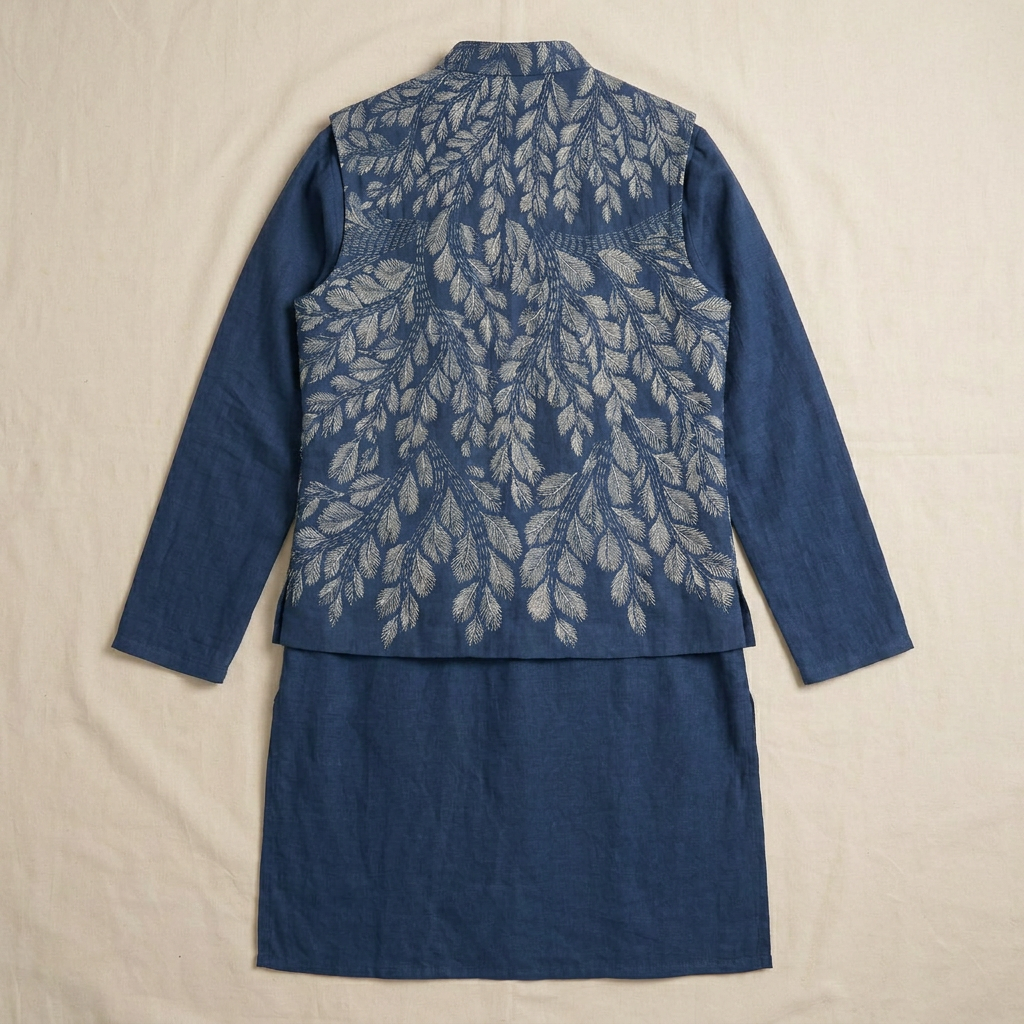 Gond Leaf Jacket Men Blue vest back view