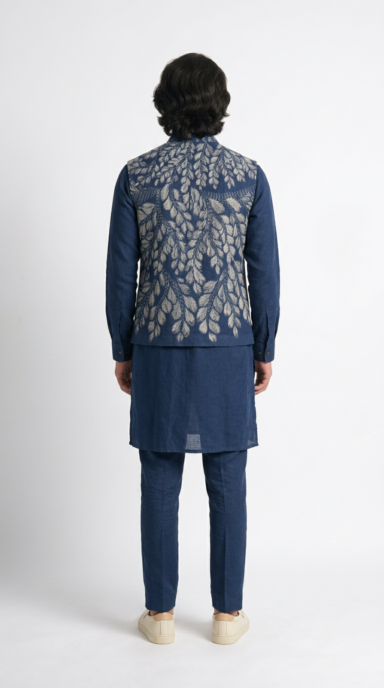 Gond Leaf Jacket Men Blue back view