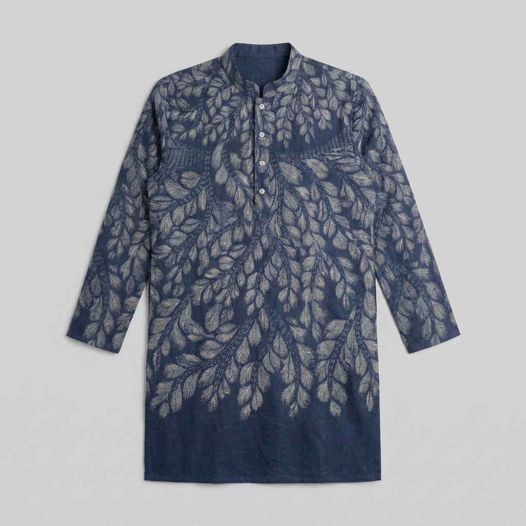 Gond Leaf Kurta Blue flat front