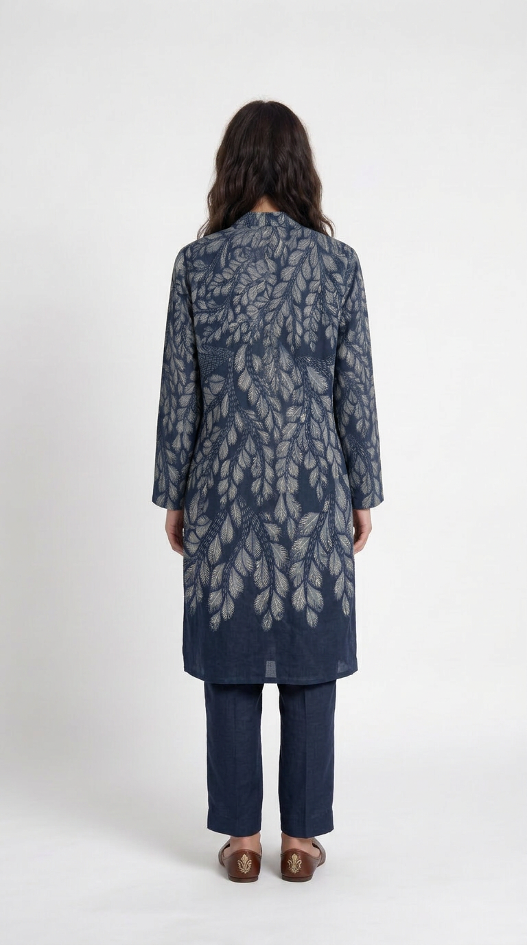 Gond Leaf Kurta Women Blue back view