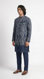 Gond Leaf Kurta Men Blue detail view