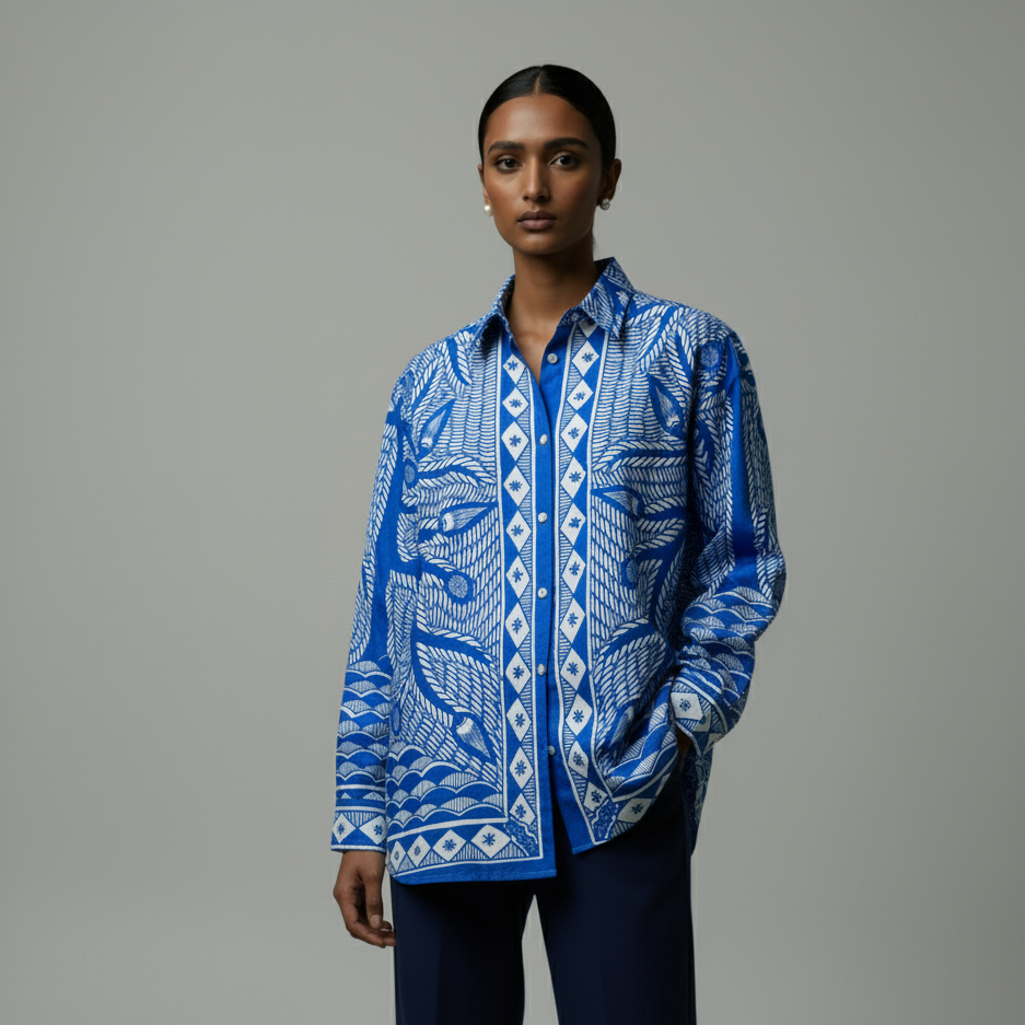 Madhubani Blue Shirt Women