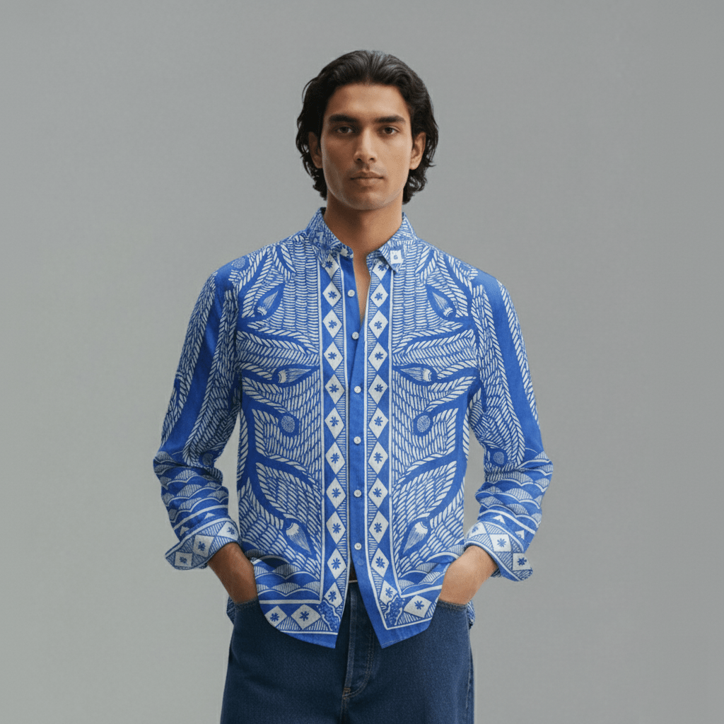 Madhubani - Luxury Designer Shirt | Soft Cotton or Pure Linen | Partywear shirt for Men - Naymish Designs