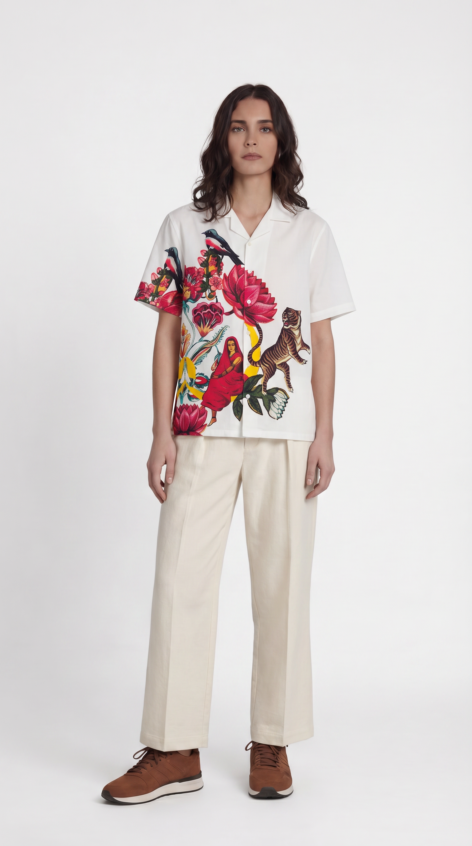 16 Bit Shirt women  matchbox art   Casual Shirts White Half Sleeve Resort Collar