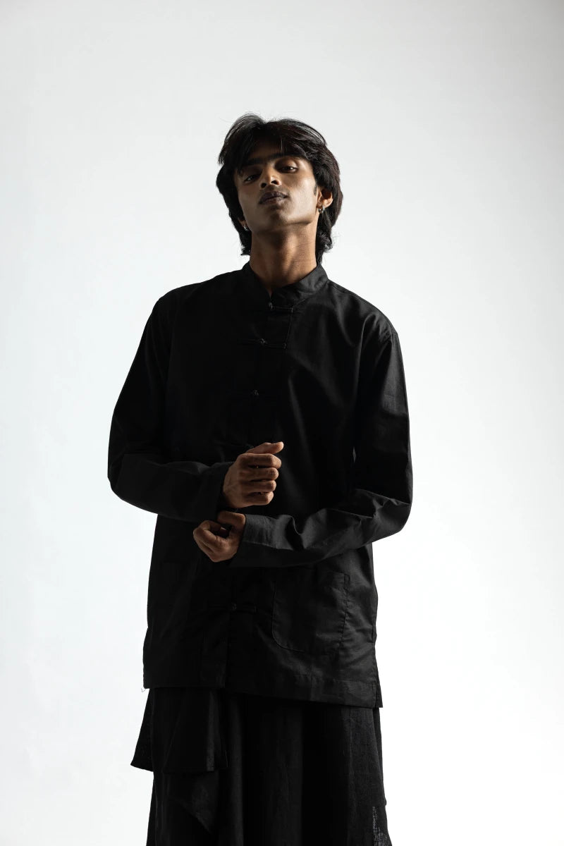 Mandarin Collar Co-ord Set - Men - Black - Cotton - Naymish Designs