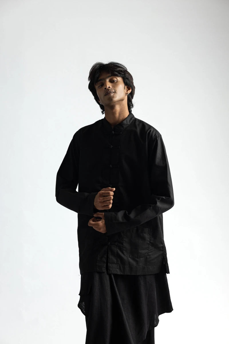 Mandarin Collar Co-ord Set - Men - Black - Cotton - Naymish Designs