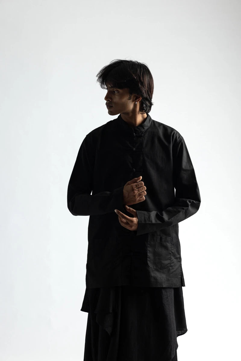 Mandarin Collar Co-ord Set - Men - Black - Cotton - Naymish Designs